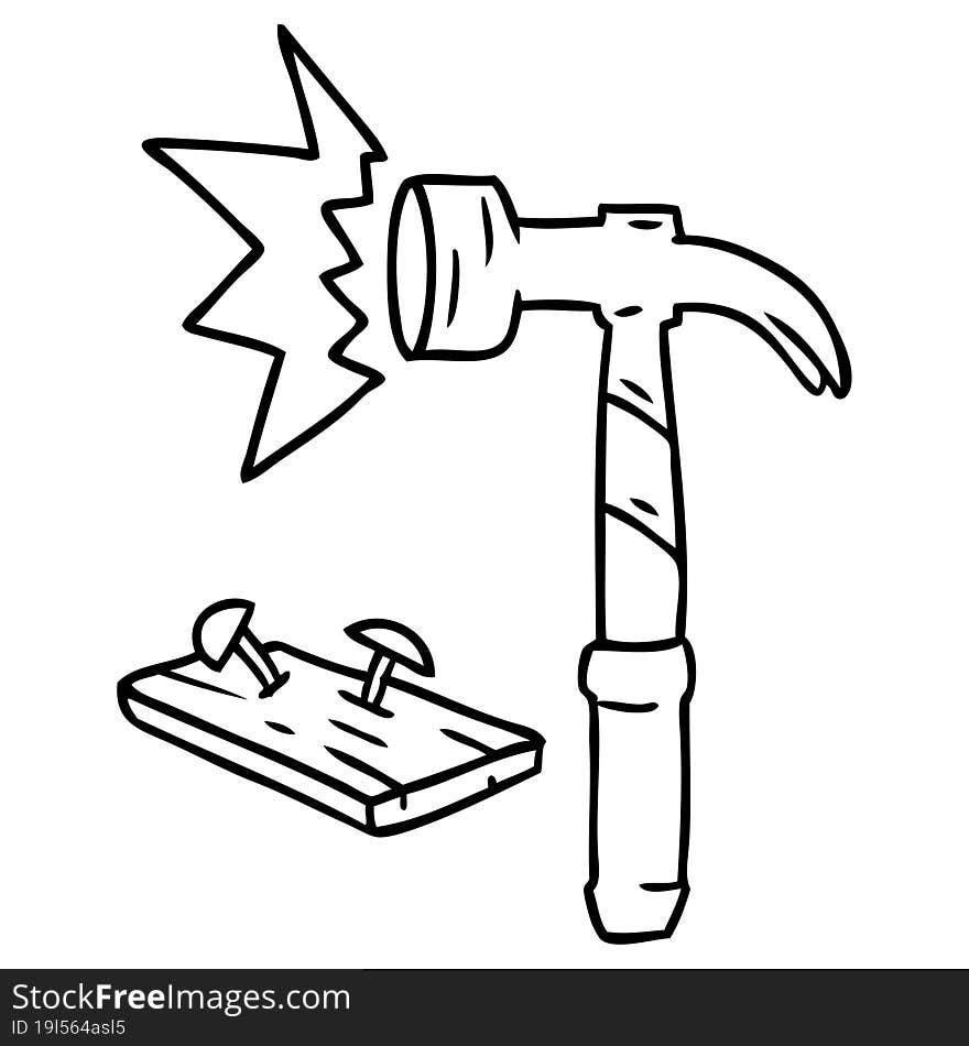 line drawing doodle of a hammer and nails