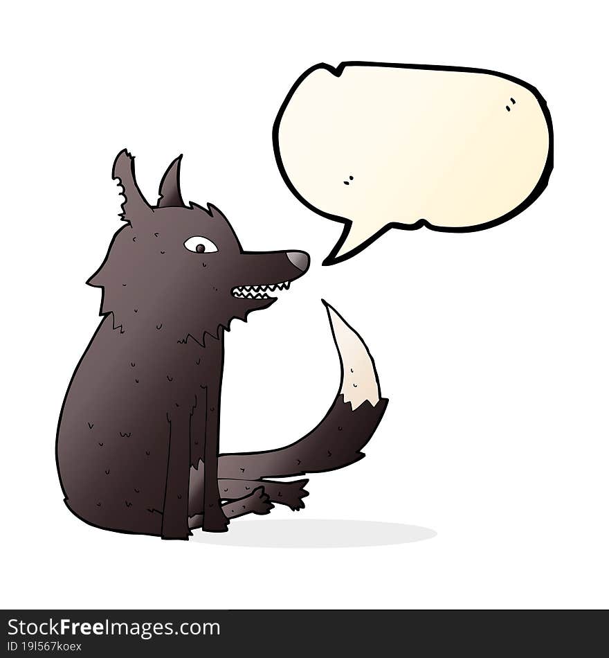 cartoon wolf sitting with speech bubble