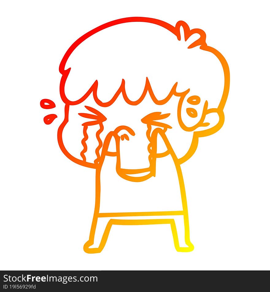 warm gradient line drawing cartoon boy crying