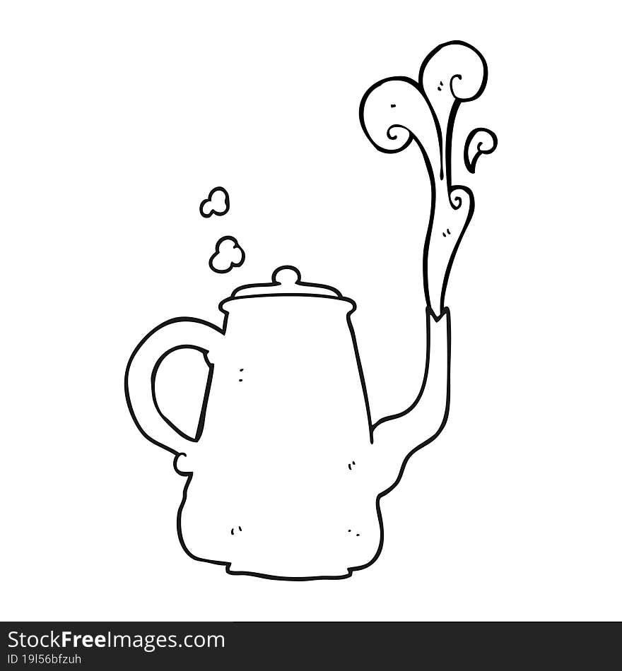 black and white cartoon steaming coffee pot