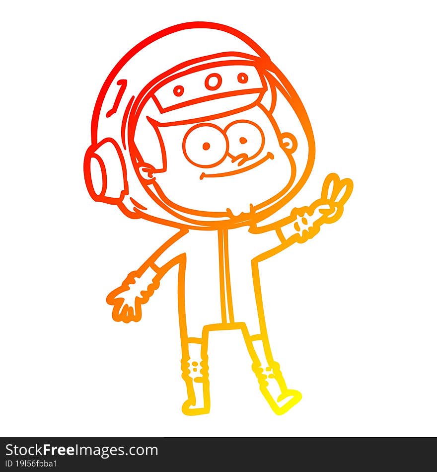 warm gradient line drawing of a happy astronaut cartoon