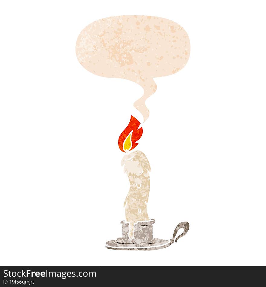 Cartoon Candle And Speech Bubble In Retro Textured Style