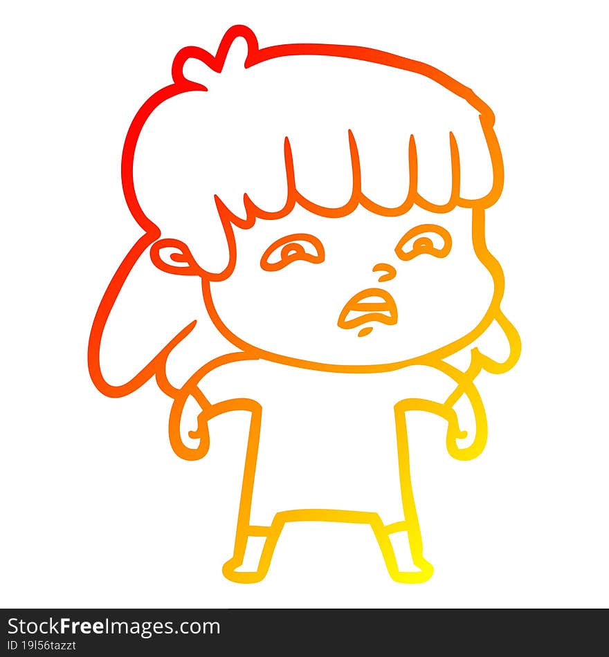 Warm Gradient Line Drawing Cartoon Worried Woman