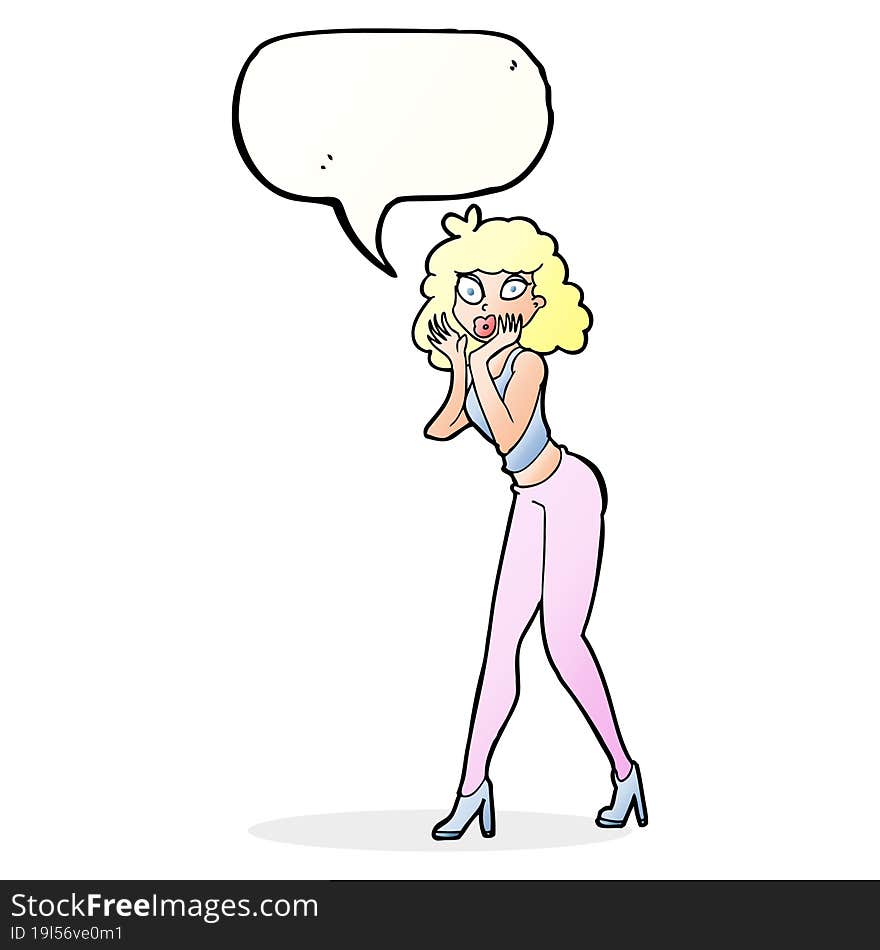 cartoon surprised woman with speech bubble