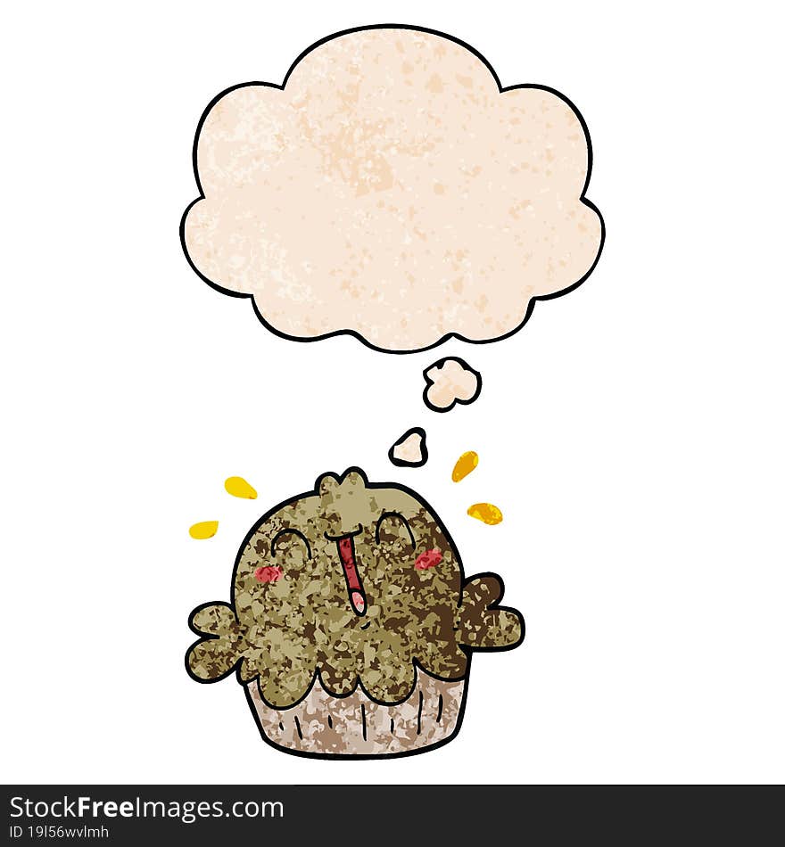 cute cartoon pie and thought bubble in grunge texture pattern style