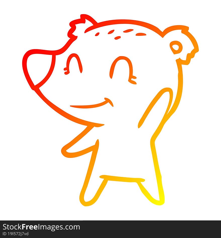 Warm Gradient Line Drawing Friendly Bear Cartoon