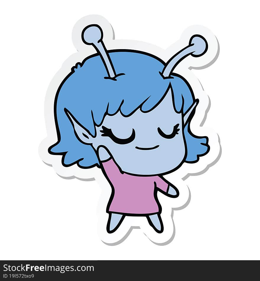 sticker of a smiling alien girl cartoon