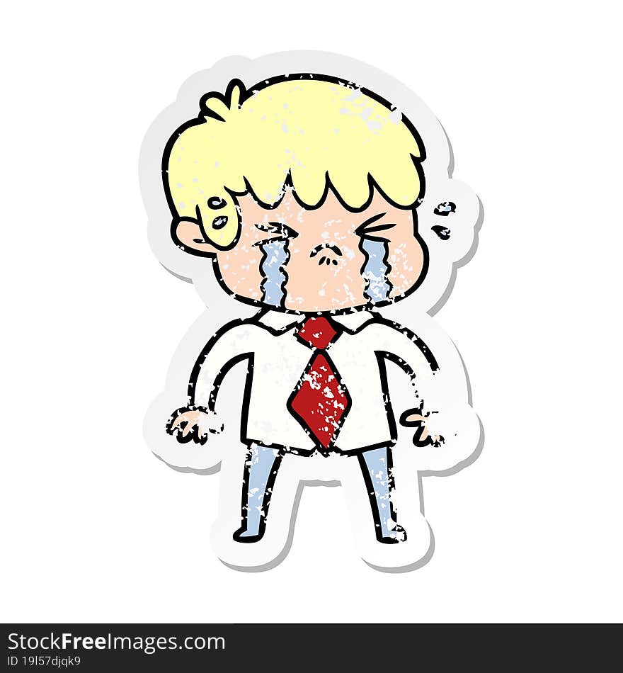 Distressed Sticker Of A Cartoon Boy Crying