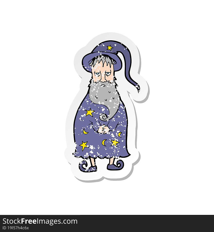 retro distressed sticker of a cartoon wizard