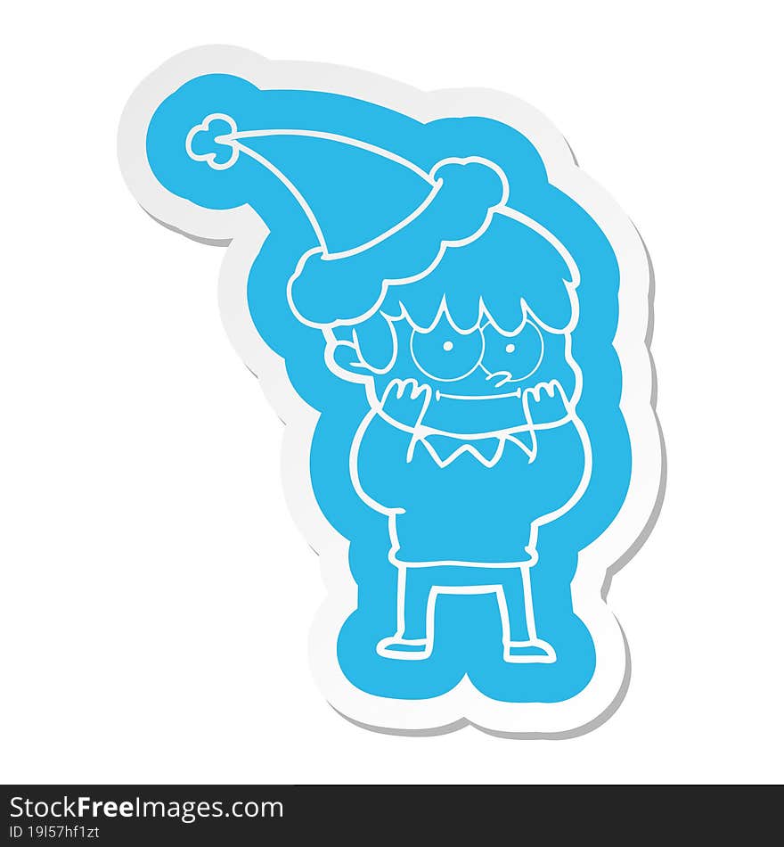 happy cartoon  sticker of a man wearing santa hat