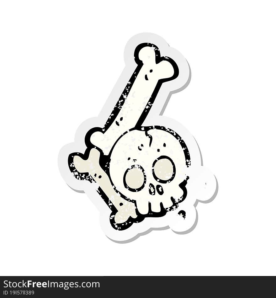 retro distressed sticker of a cartoon halloween bone number