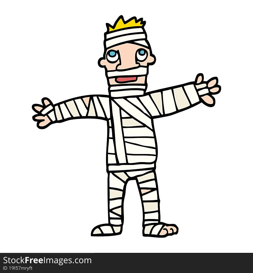 hand drawn doodle style cartoon man in bandages