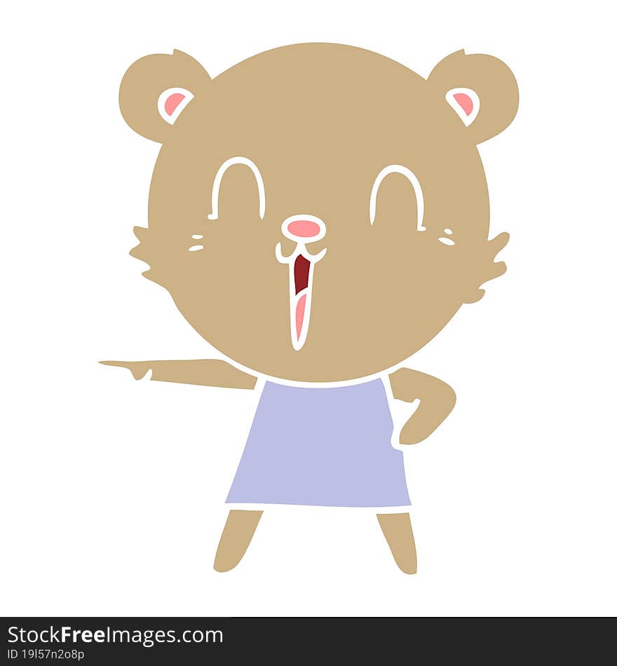 happy flat color style cartoon bear pointing