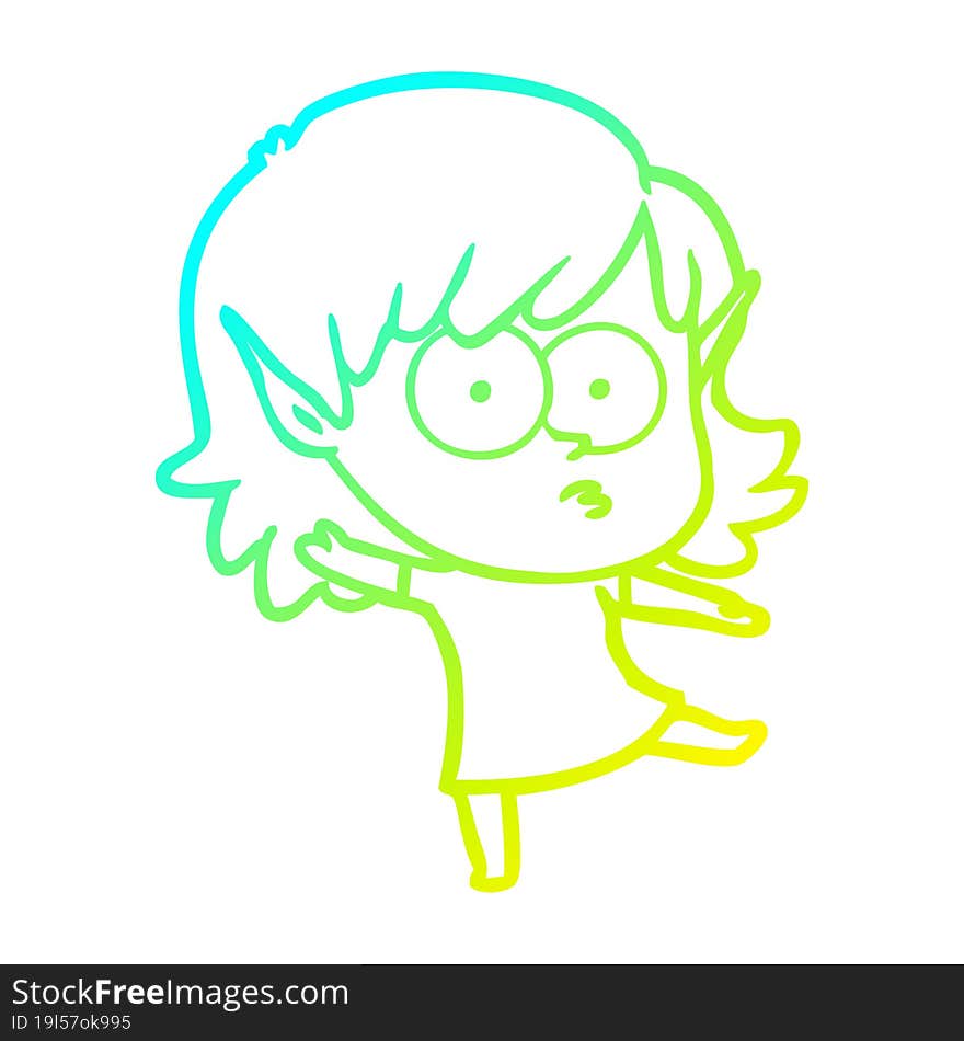 cold gradient line drawing cartoon elf girl dancing