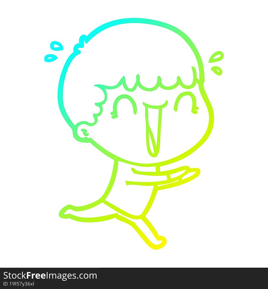 cold gradient line drawing laughing cartoon man running