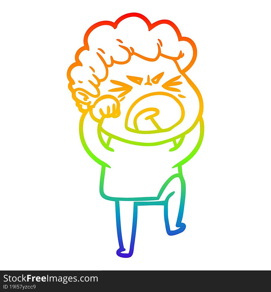 rainbow gradient line drawing cartoon furious man