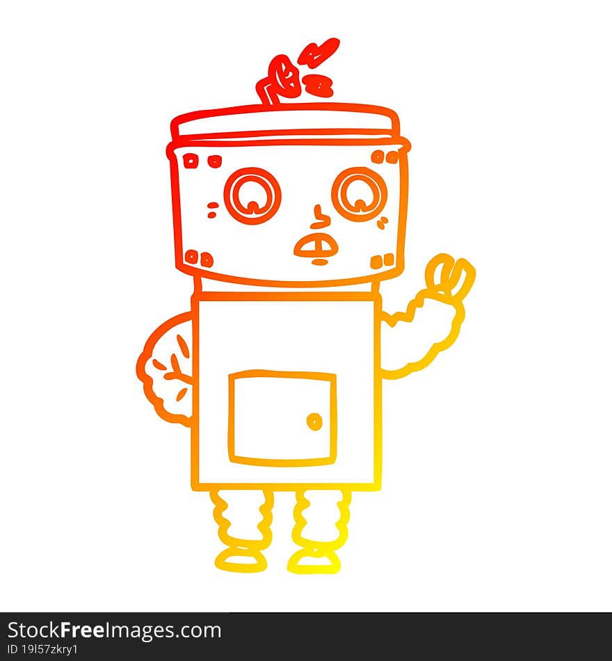 warm gradient line drawing of a cartoon robot