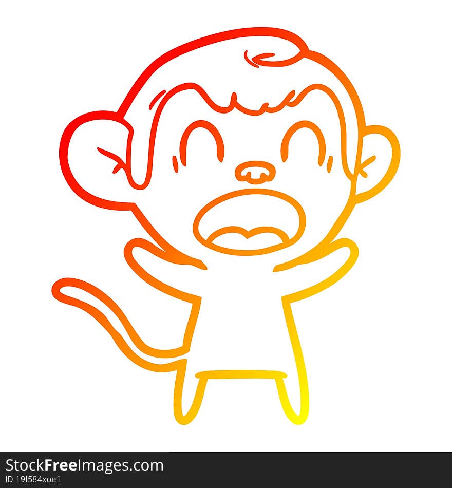 warm gradient line drawing shouting cartoon monkey