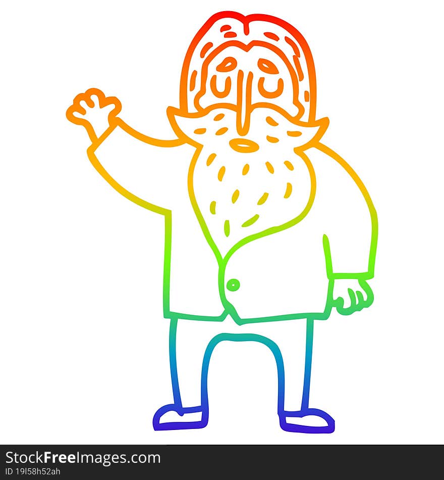 rainbow gradient line drawing of a cartoon old man waving