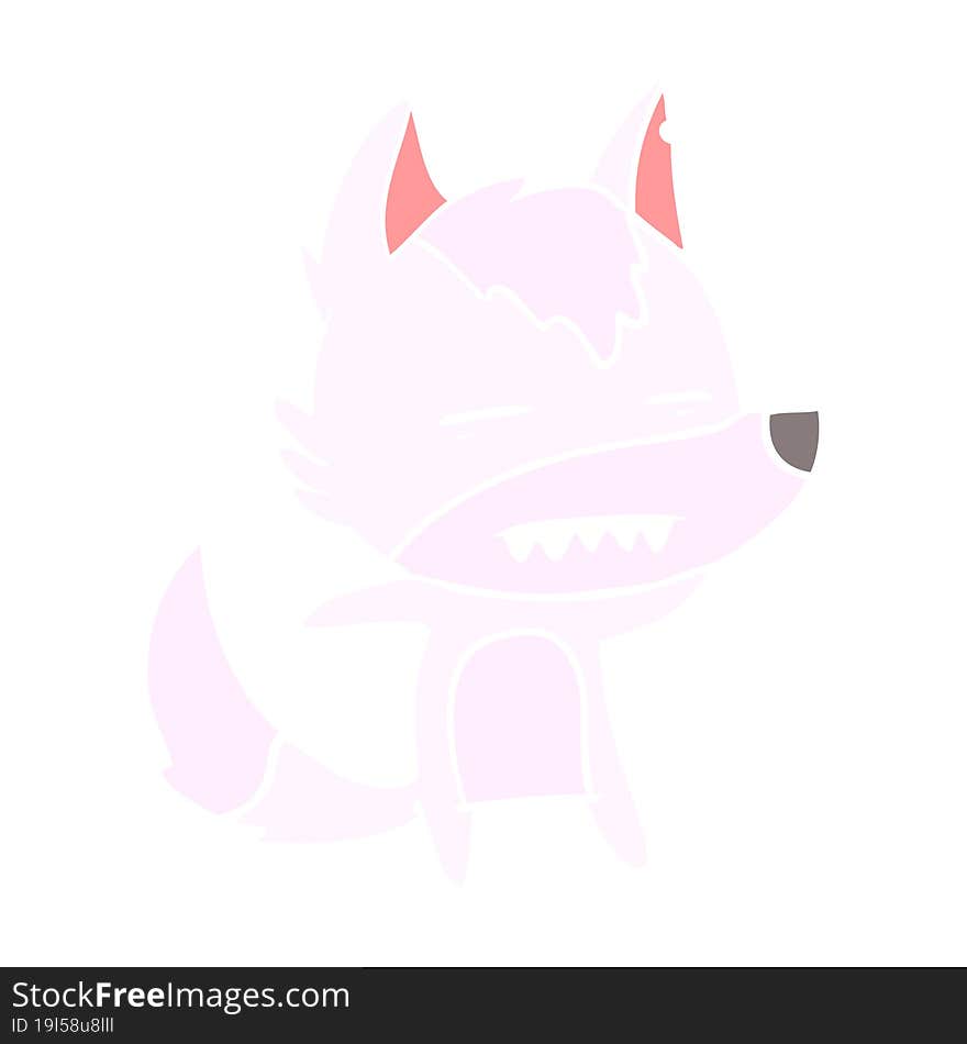 flat color style cartoon wolf showing teeth