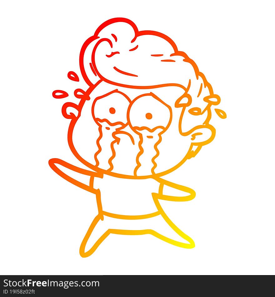 warm gradient line drawing of a dancing crying man