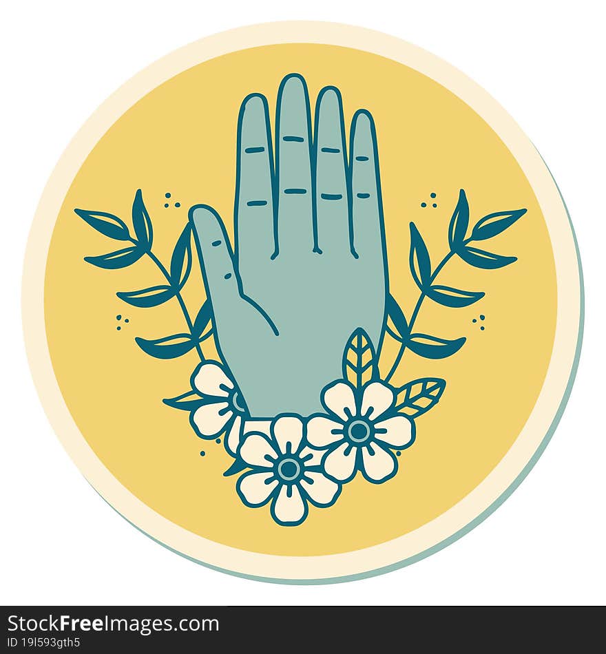 tattoo style sticker of a hand and flower