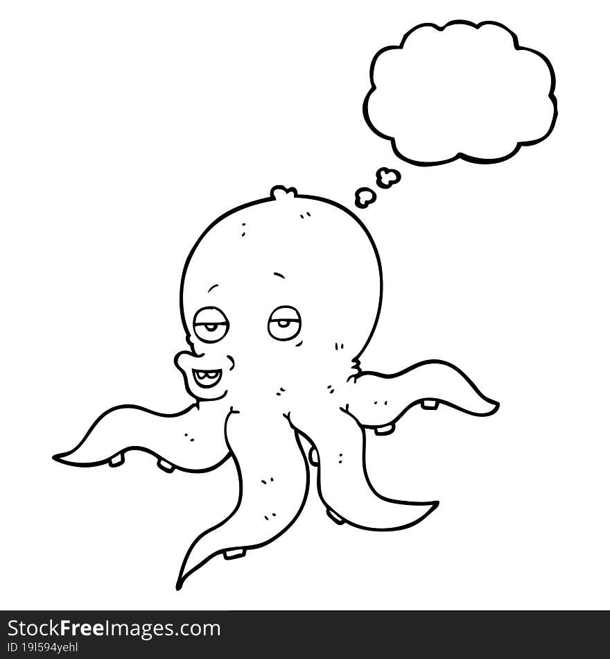 freehand drawn thought bubble cartoon octopus