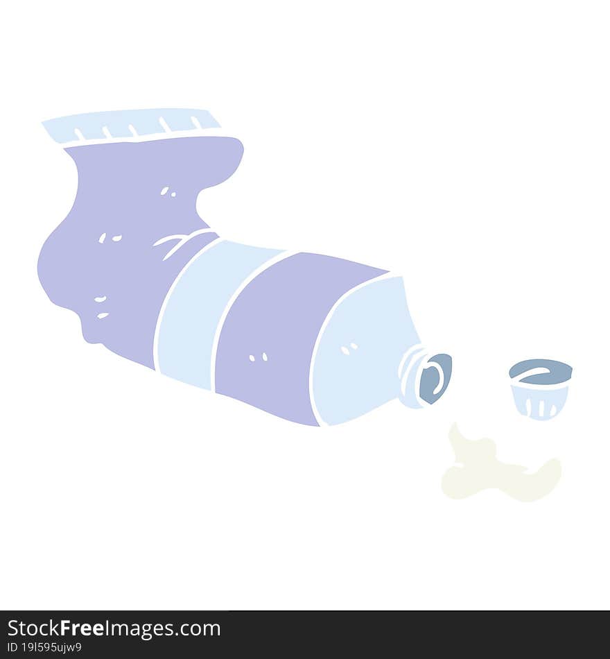 Flat Color Illustration Of A Cartoon Squeezed Tube Of Toothpaste