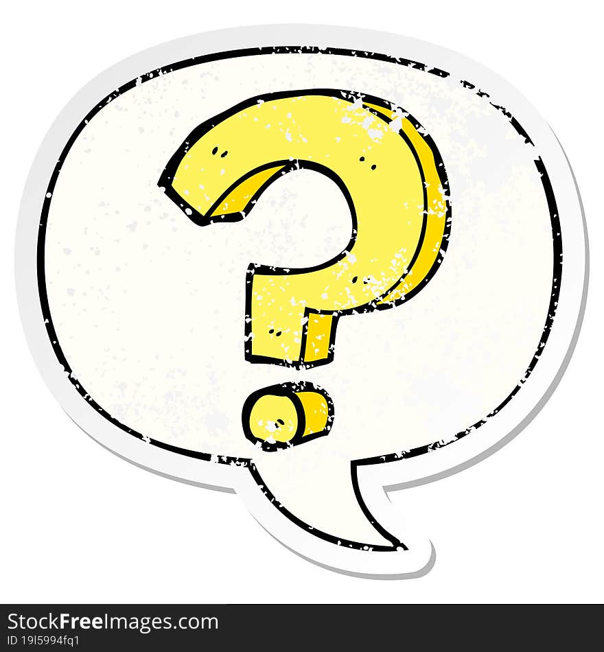 Cartoon Question Mark And Speech Bubble Distressed Sticker