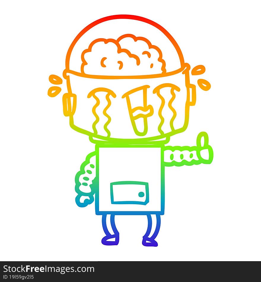 rainbow gradient line drawing cartoon crying robot making gesture