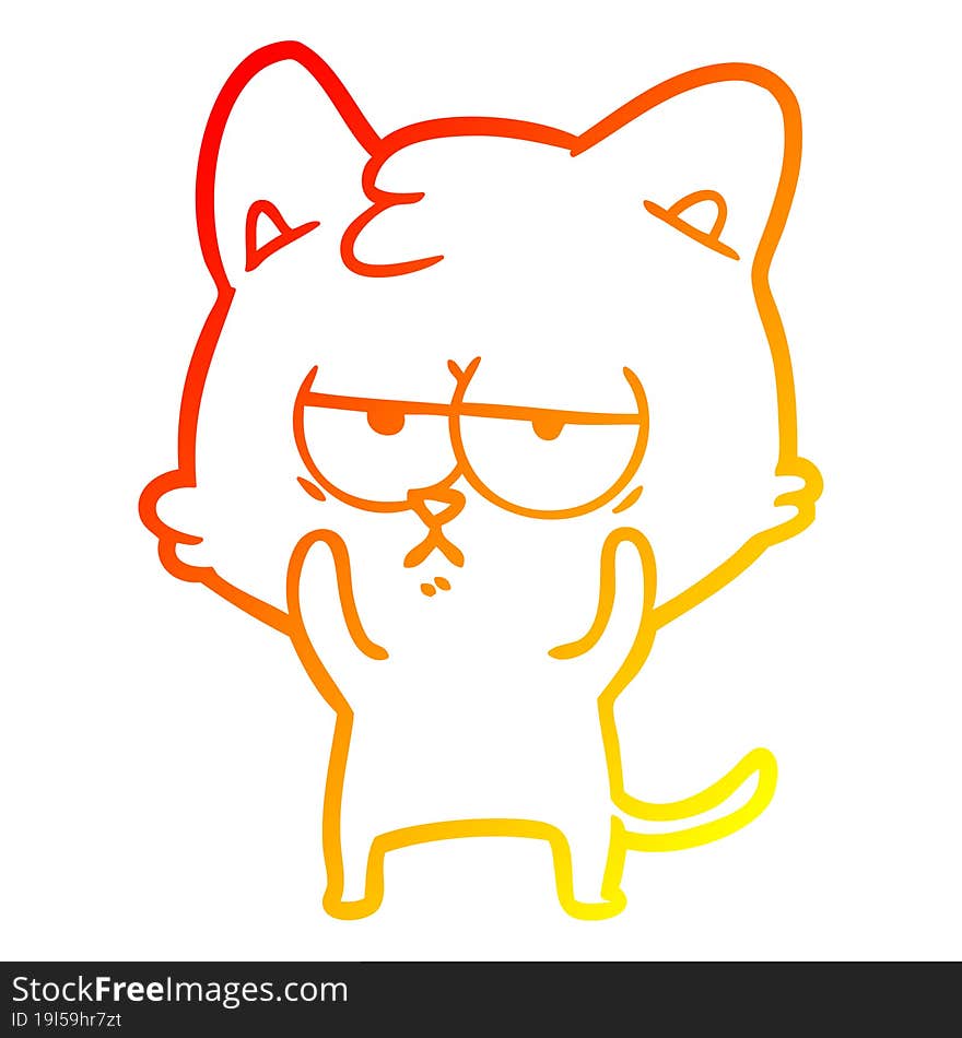 warm gradient line drawing bored cartoon cat