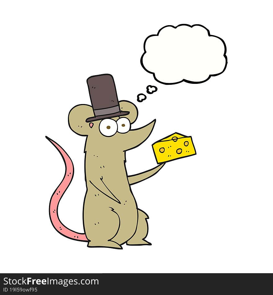 freehand drawn thought bubble cartoon mouse with cheese