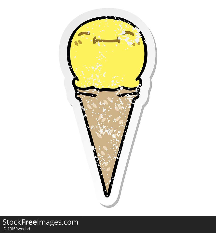 distressed sticker of a quirky hand drawn cartoon happy ice cream