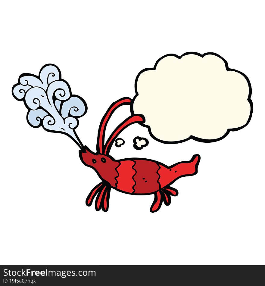 cartoon shrimp with thought bubble