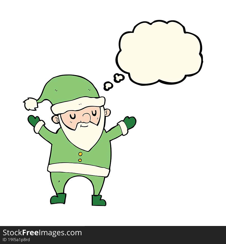 cartoon dancing santa with thought bubble