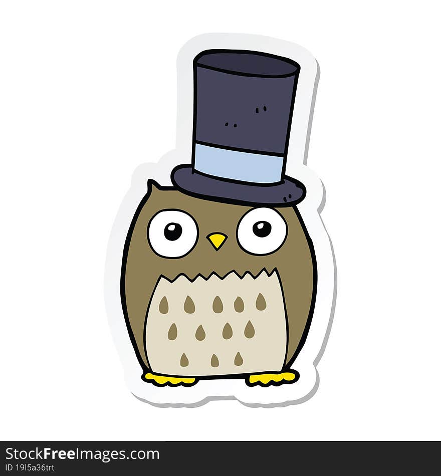 sticker of a cartoon owl wearing top hat