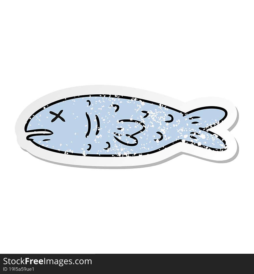 Distressed Sticker Cartoon Doodle Of A Dead Fish