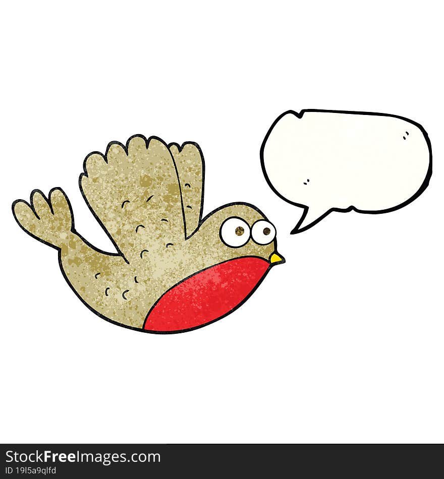 Speech Bubble Textured Cartoon Flying Christmas Robin