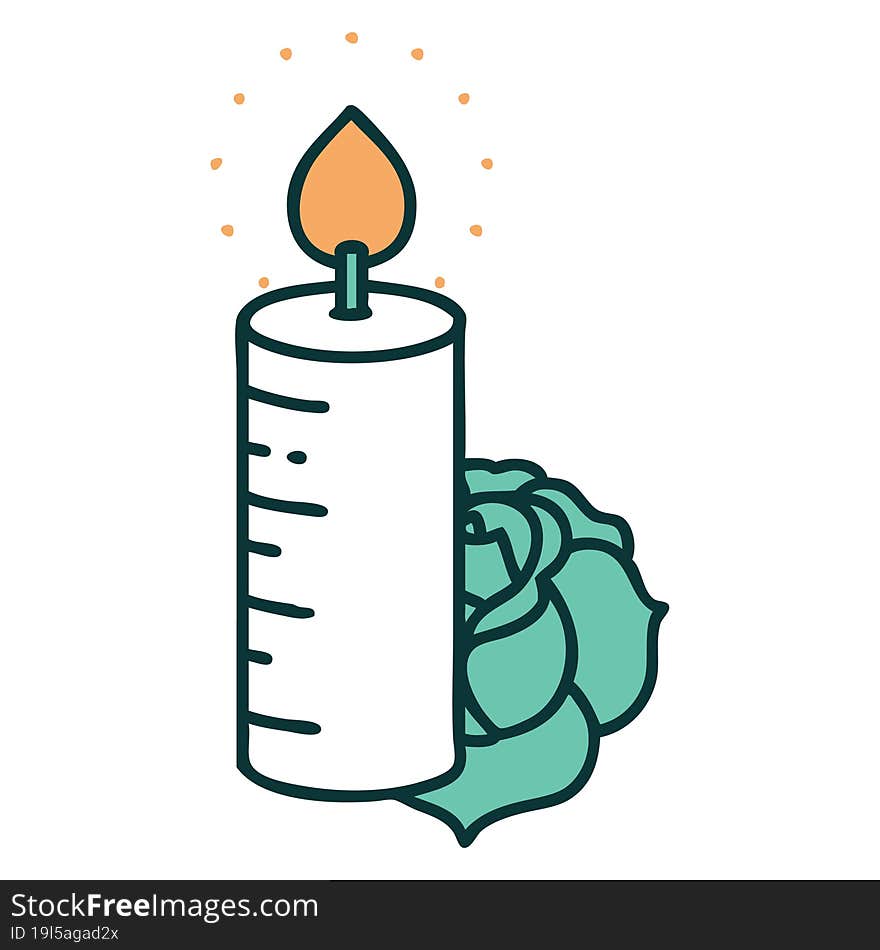 Tattoo Style Icon Of A Candle And A Rose