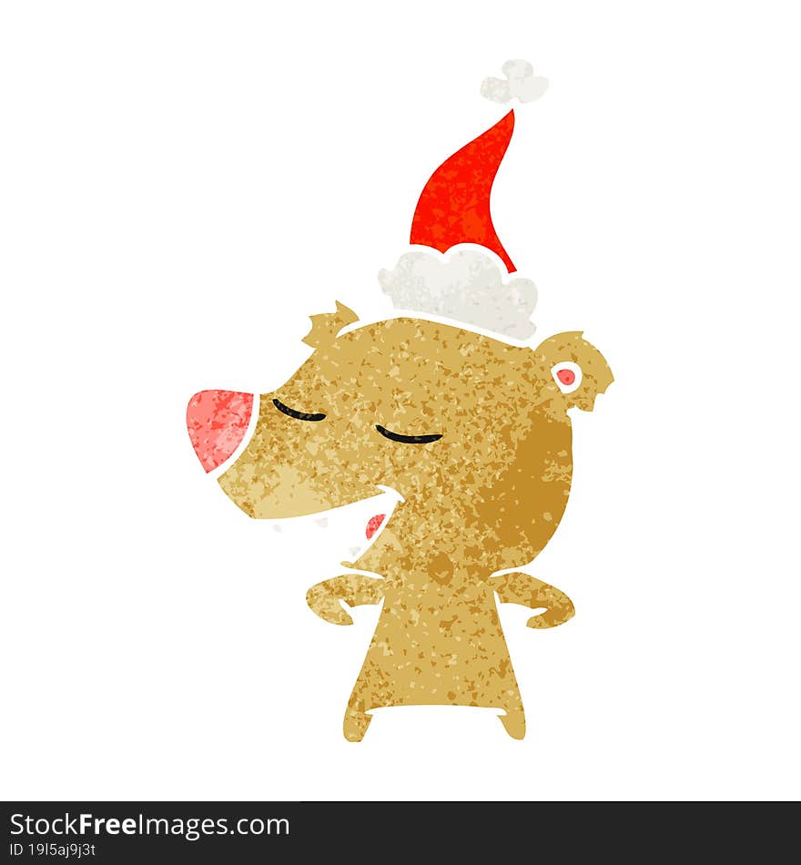 retro cartoon of a bear wearing santa hat