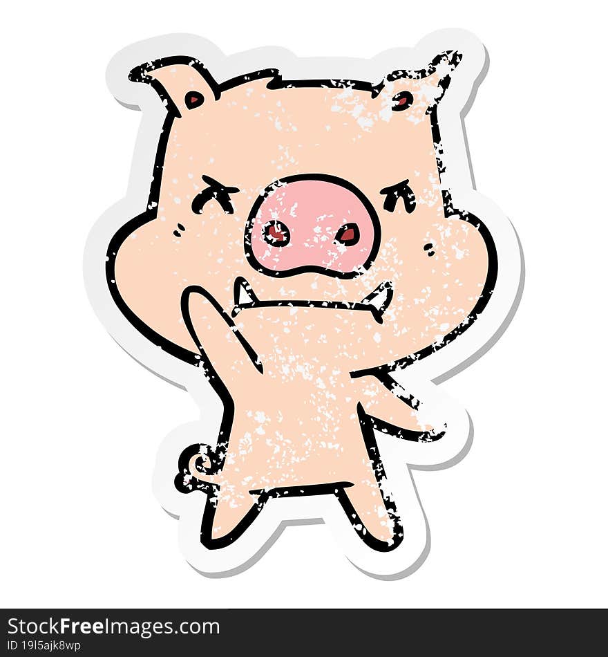 distressed sticker of a angry cartoon pig