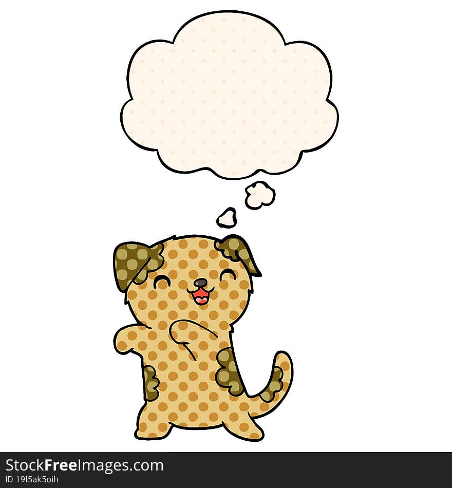 cute cartoon puppy with thought bubble in comic book style