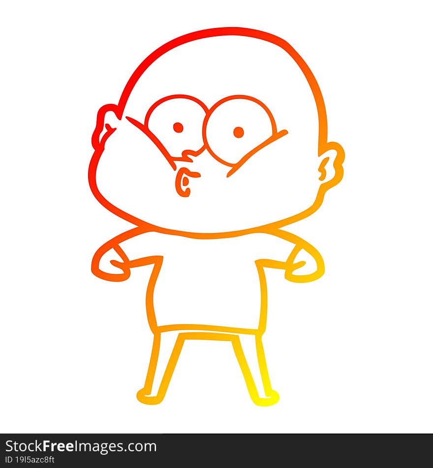 warm gradient line drawing of a cartoon bald man staring