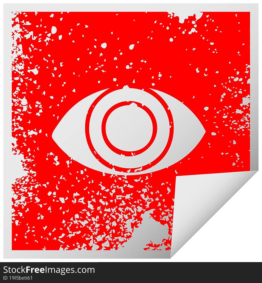 distressed square peeling sticker symbol of a eye