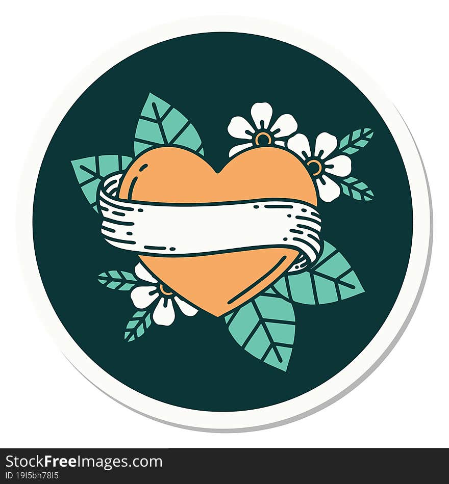 sticker of tattoo in traditional style of a heart and banner. sticker of tattoo in traditional style of a heart and banner