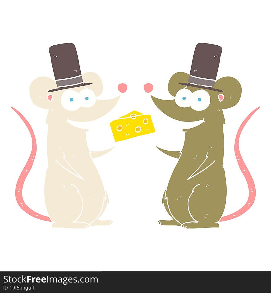 flat color illustration of a cartoon mice with cheese