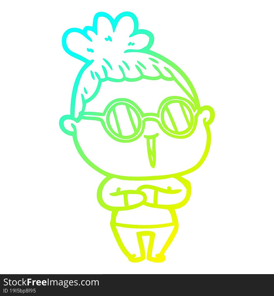 cold gradient line drawing of a cartoon woman wearing spectacles