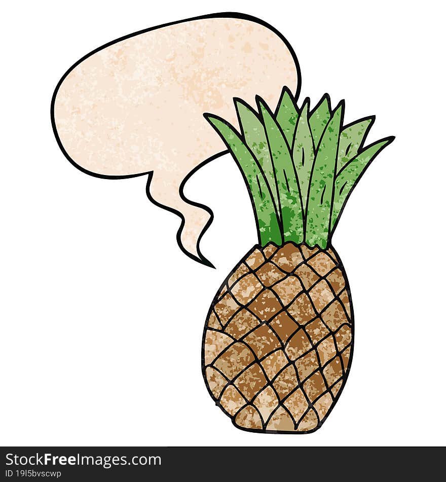 cartoon pineapple and speech bubble in retro texture style