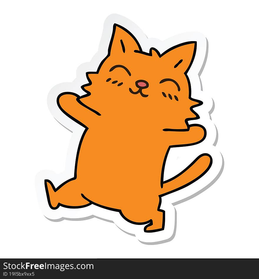 Sticker Of A Quirky Hand Drawn Cartoon Cat