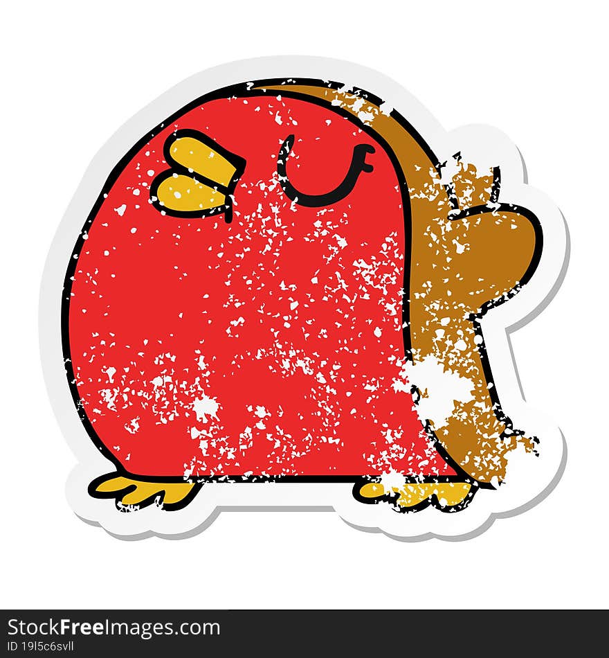 Distressed Sticker Cartoon Cute Kawaii Red Robin